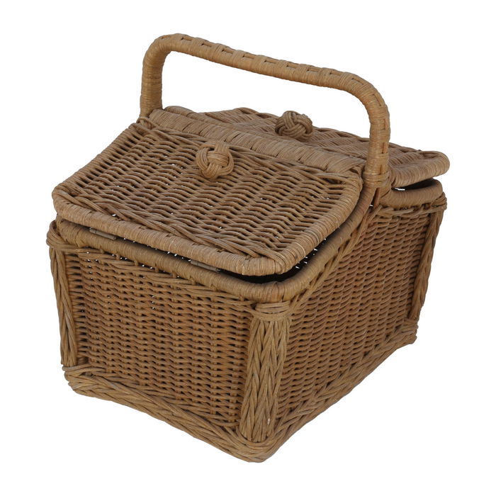 Rectangular brown wicker basket with lid and handle image 2