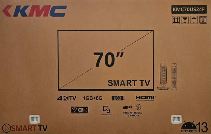 تلفزيون LED سمارت بدون إطار كيه ام سي، 70 بوصة، 4K UHD، اندرويد 13، 2 ريموت، KMC70US24F - اسود image 2