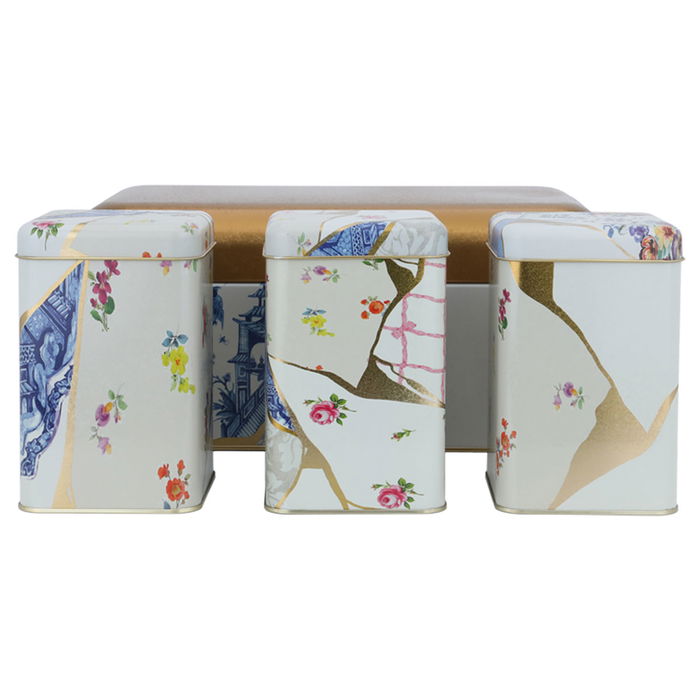 Round box set with flower pattern lid 4 pieces image 1