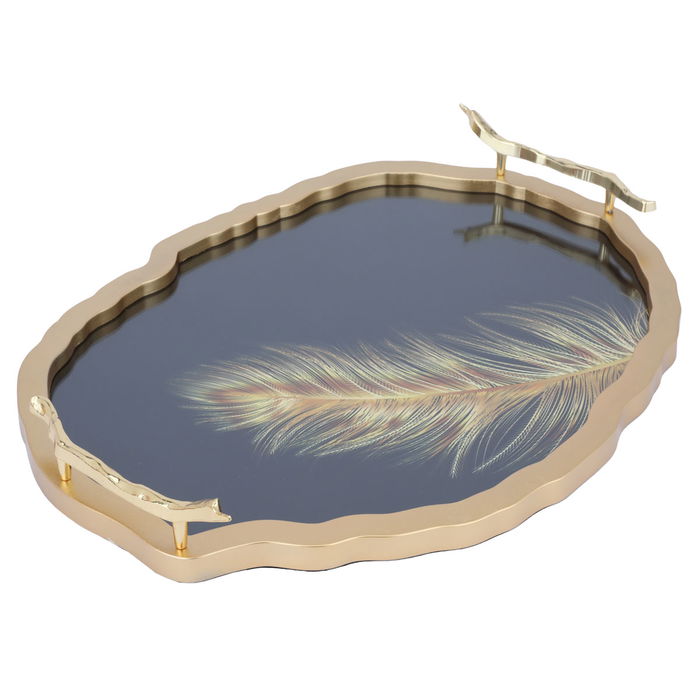 Tray oval gold feather pattern image 2