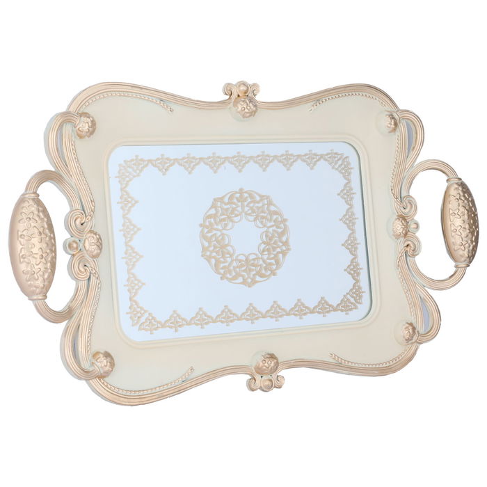 Tray beige glass engraved with gold, 48 cm image 1