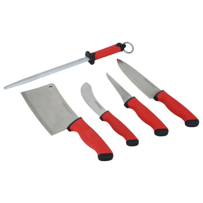 Knives set with cleaver steel red roll bag 5 pieces image 1