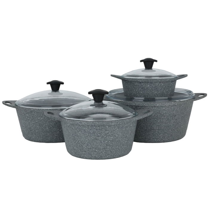 Light Grey Turkish Granite Turbo Pots Set with Glass Lid 8 Pieces image 1