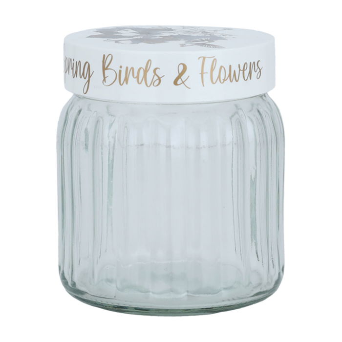 Glass spice jar with a white, rose-patterned lid, 1 liter image 1