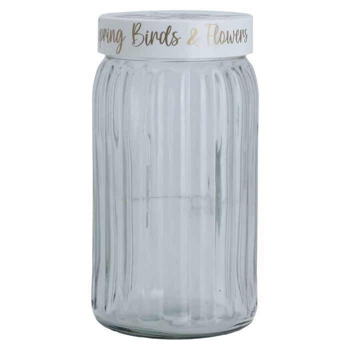 Glass spice jar with a white, rose-patterned lid, 1.7 litres image 1