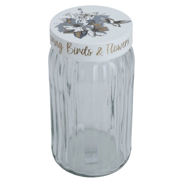 Glass spice jar with a white, rose-patterned lid, 1.7 litres image 2