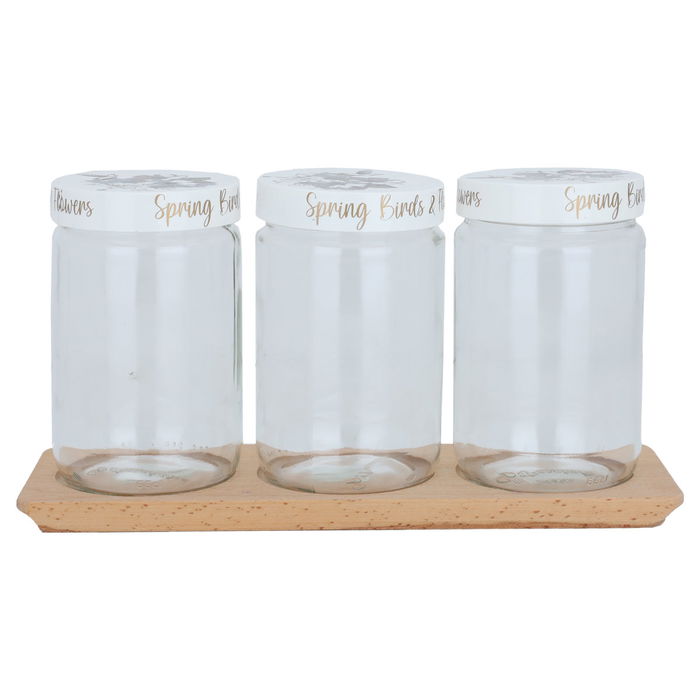 A set of rose-patterned glass spice jars with a wooden stand, 660 ml, 4 pieces image 1