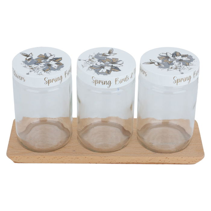 A set of rose-patterned glass spice jars with a wooden stand, 660 ml, 4 pieces image 2