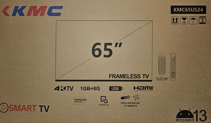 تلفزيون LED سمارت بدون إطار كيه ام سي، 65 بوصة، 4K UHD، ريسيفر مدمج، اندرويد 13، 2 ريموت، KMC65US24 - اسود image 3