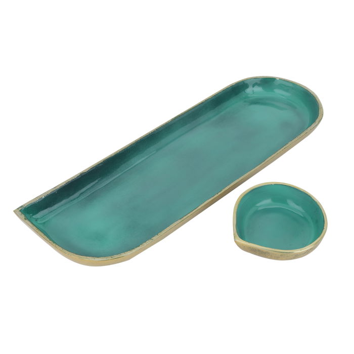 India Green Serving Platter With Golden Bowl image 2