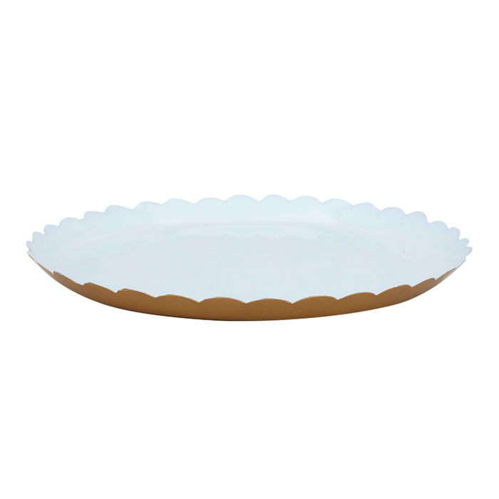 India Round Tray, White with Gold Small image 2