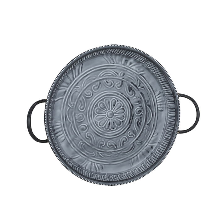 India Round tray, dark gray with middle handle image 1