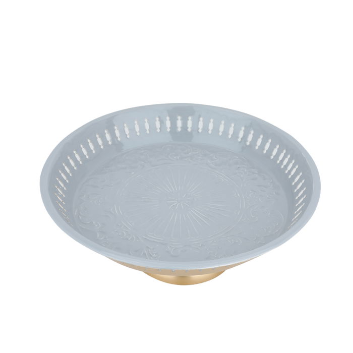 India Round Cake Stand Light Grey With Gold Base image 2