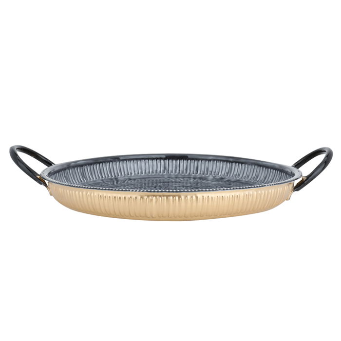 India Round tray, dark gray with middle handle image 2