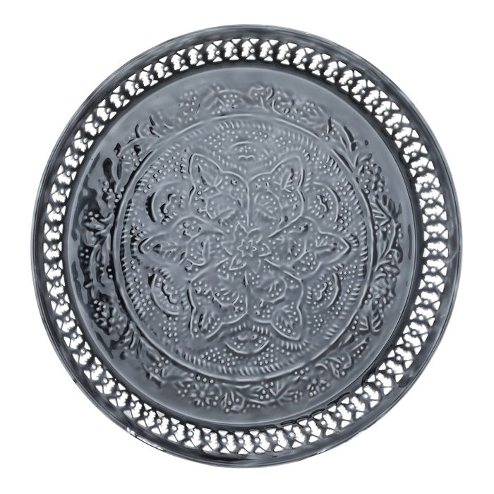 India Steel Tray, Round, Dark Gray, and Gold image 1