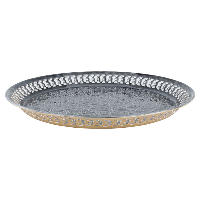 India Steel Tray, Round, Dark Gray, and Gold image 2