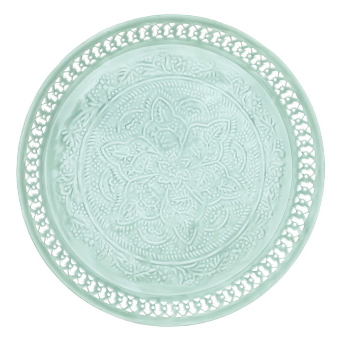 India Steel tray, light green circular with gold image 1