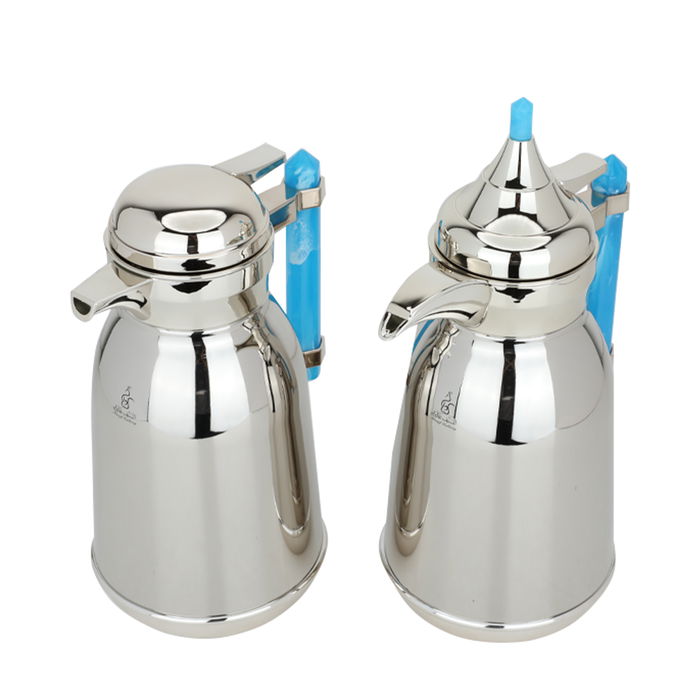 Shahd Thermos set, silver steel, light blue marble handle, 2 pieces image 2