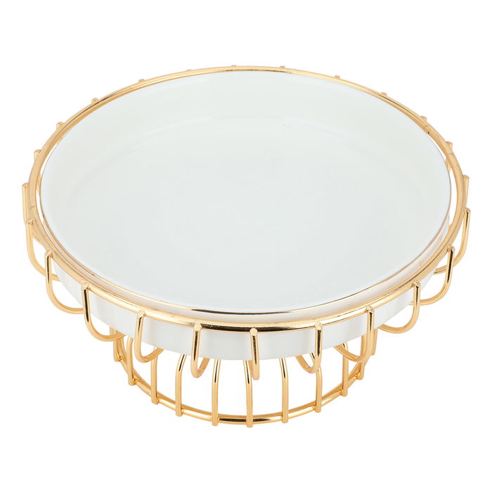 Round dessert stand, white porcelain with an 8-inch golden base image 2