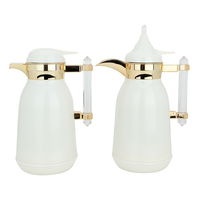 Shahd thermos set, white and silver, gilded line, acrylic handle, two pieces product image