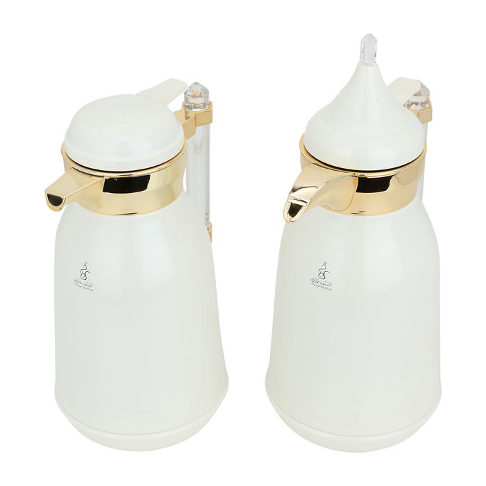 Shahd thermos set, white and silver, gilded line, acrylic handle, two pieces image 2