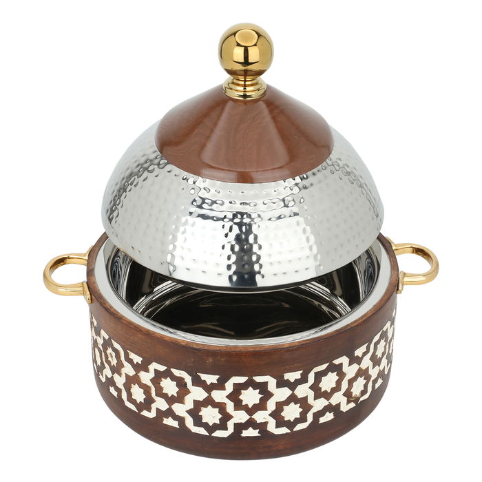 India Large Round Steel Case Light Wooden Islamic Hand Cover Gold image 4