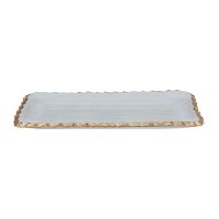 Large glass dessert plate, rectangular with a gilded edge product image