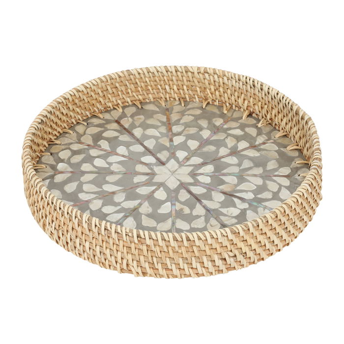 Serving tray, small gray pearl round wicker image 4