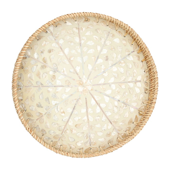 Serving tray, round wicker, star shape, pearly and gold medium image 1