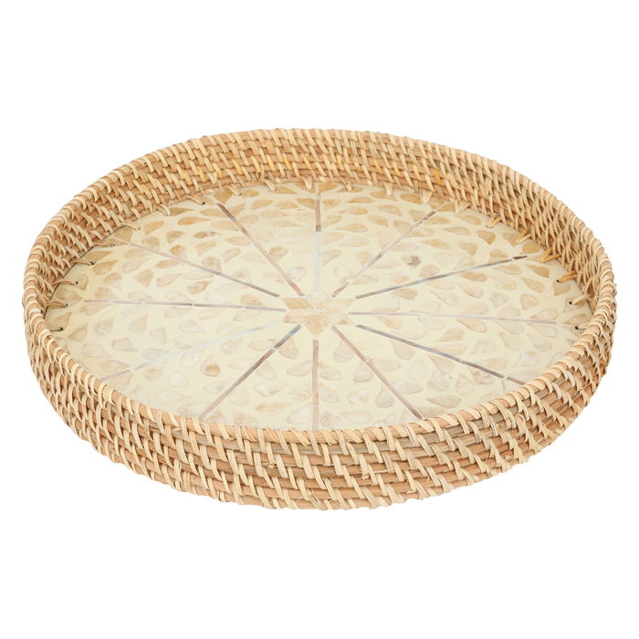 Serving tray, round wicker, star shape, pearly and gold medium image 2