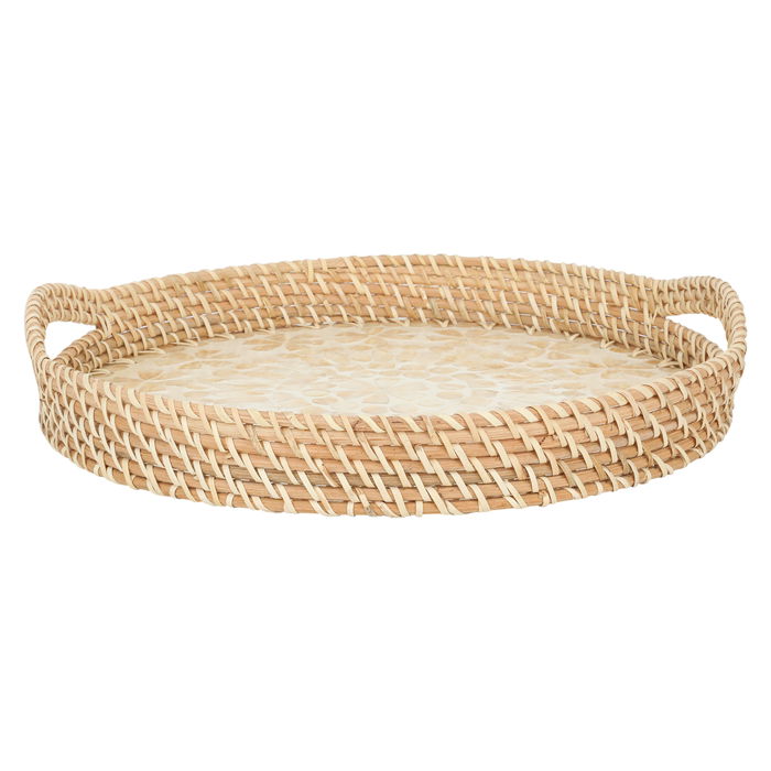 Serving tray, pearl, and gold round wicker with large handle image 3