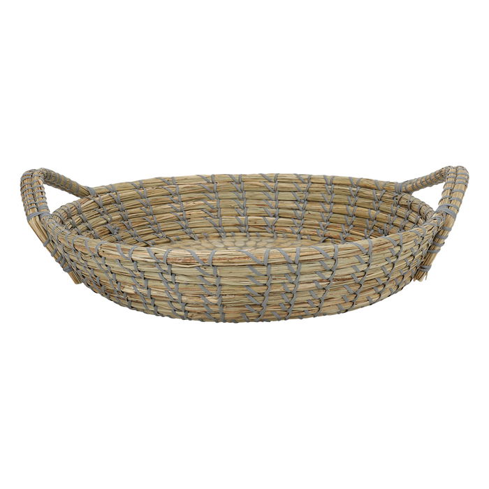 Round wicker tray, with the edge of a rose-shaped pearl gray, middle hand image 3