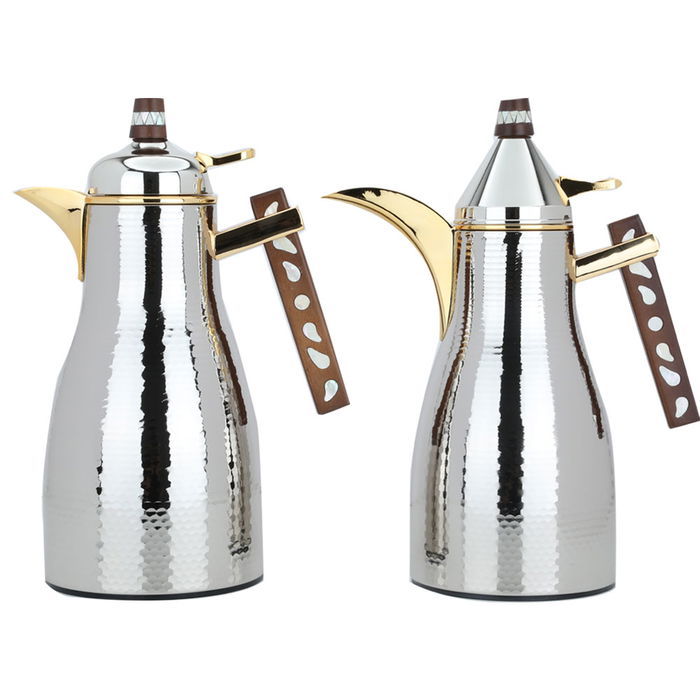 Maymouna thermos set, silver with gold and wooden handle, two pieces image 1