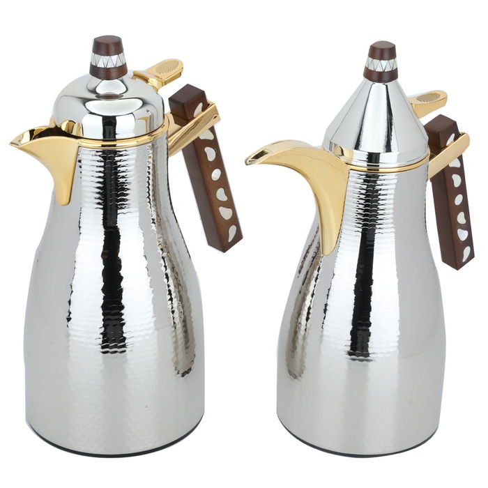 Maymouna thermos set, silver with gold and wooden handle, two pieces image 2