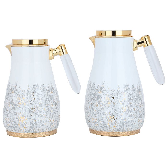 White Agadir thermos set with transparent gold handle, two pieces image 1