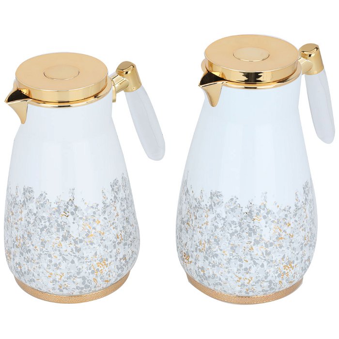 White Agadir thermos set with transparent gold handle, two pieces image 2