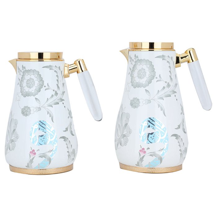 White Walaa thermos set with gold and transparent handle, two pieces image 1