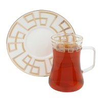 Serving set of glass cups and saucers, golden stripes, 12 pieces product image