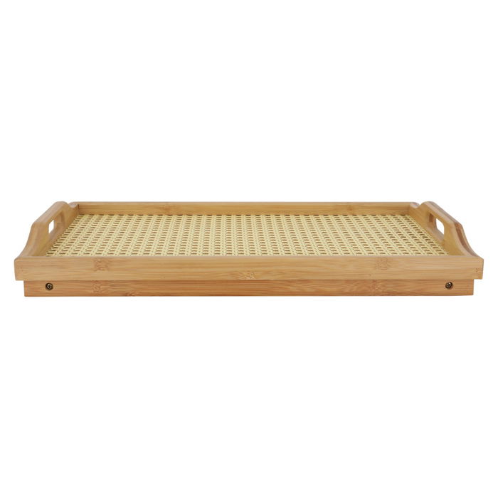 Serving Tray, Beige Bamboo Wooden with Legs image 3