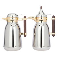 Shahd Thermos, silver steel, gilded line, with a wooden handle, two pieces product image