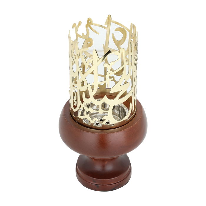 Round brown wooden incense burner gold frame with base image 2