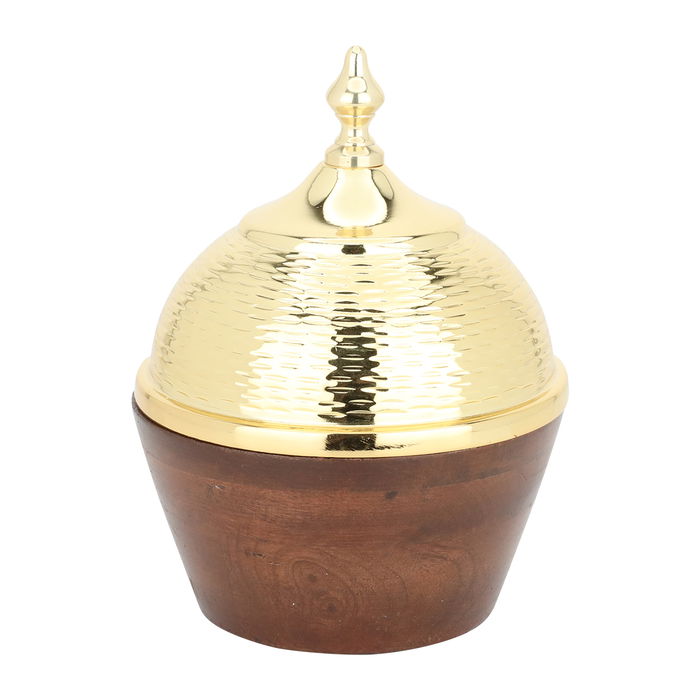 India Tamria Round Brown Wood With Gold Cover Dome image 1