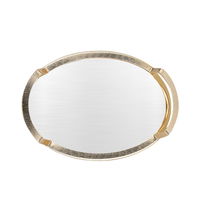 Round steel serving tray, silver with golden edges and handle product image