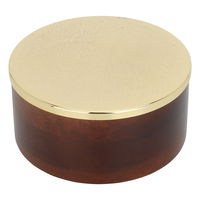 India Round Brown Wooden Tamriya Large with Golden Lid Embossed Letters product image