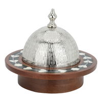 India Tamriya Wooden Brown Round Silver Cover Dome product image