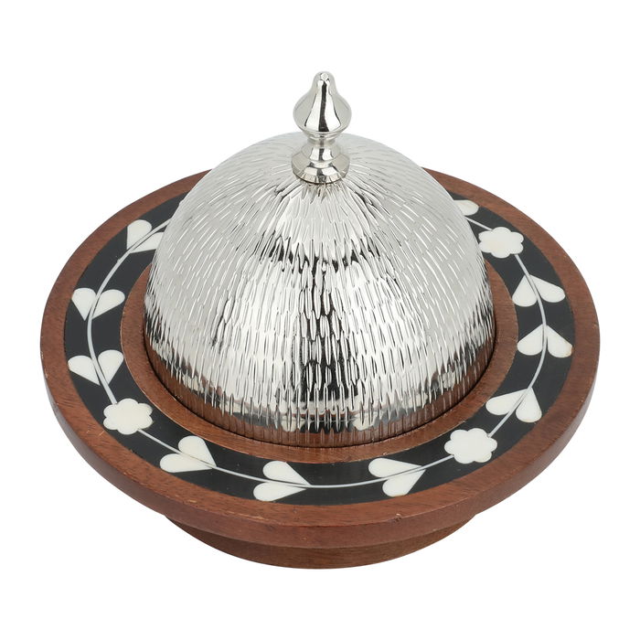 India Tamriya Wooden Brown Round Silver Cover Dome image 2