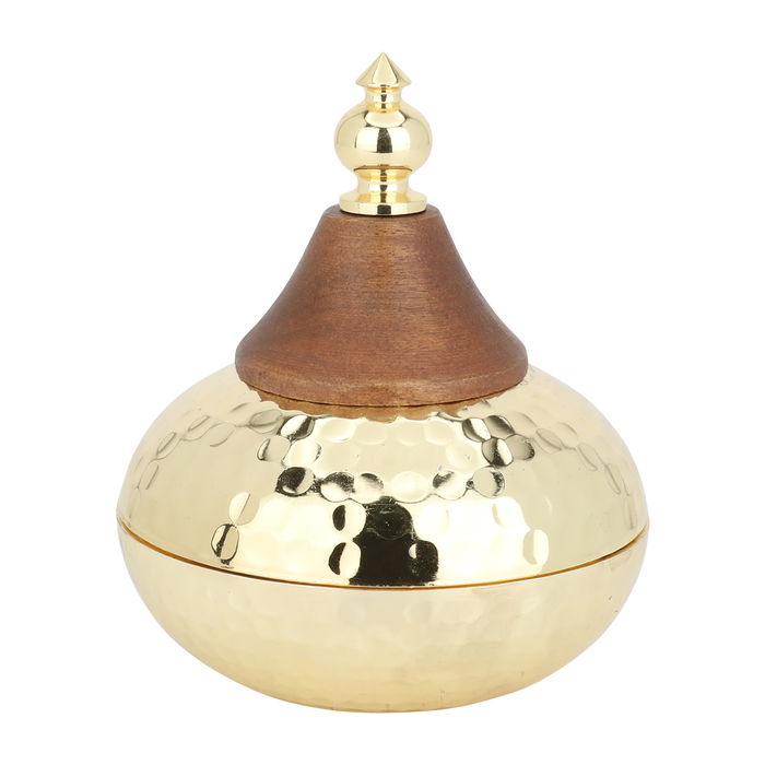 India Tamria Small Golden Steel With Wooden Lid image 1