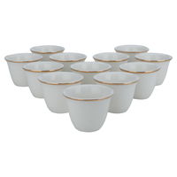 A set of white porcelain Arabic coffee cups with a golden line, 12 pieces product image