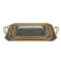 Serving trays set, embossed steel with gilded edges, 3 pieces product image