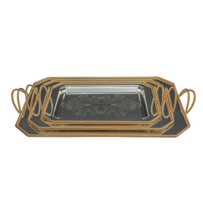 Serving trays set, embossed steel with gilded edges, 3 pieces image 1